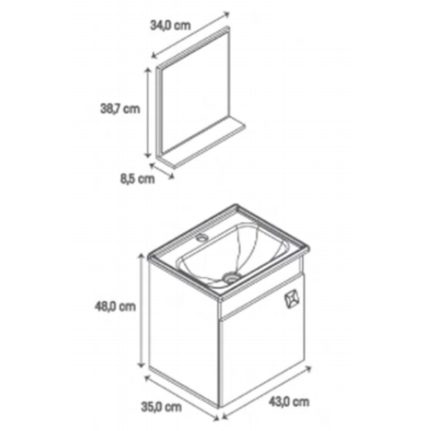 Mueble de Baño Essenza 400 - Incluye Bacha y Espejo con Estante
