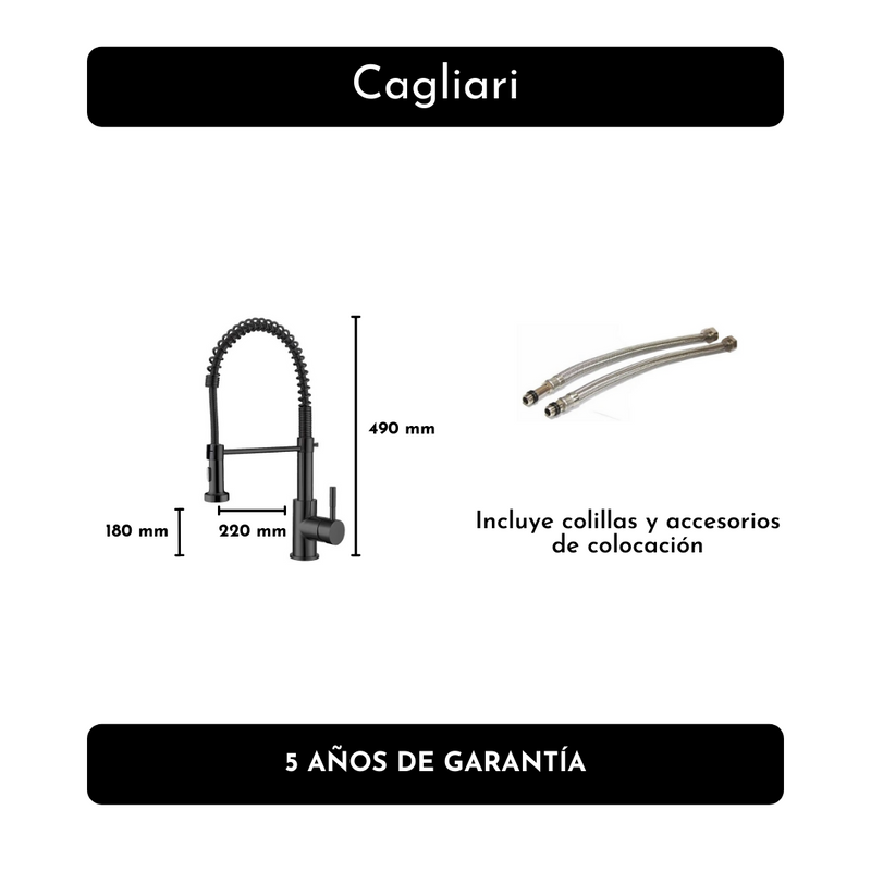 Monocomando Cocina Palito Extensible Negro- Cagliari