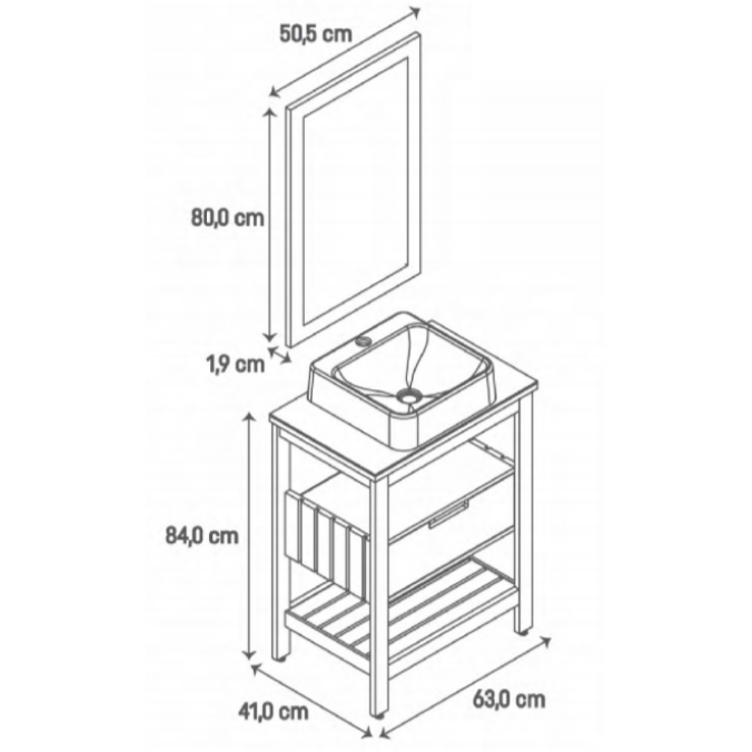 Mueble de Baño Pinus Naturale 600 - Incluye Bacha y Espejo