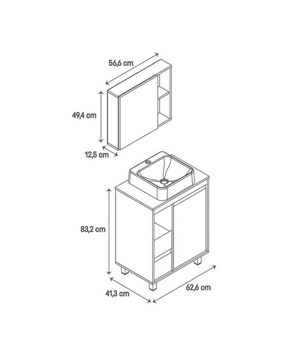 Mueble de Baño Nara 600 - Incluye Bacha y Espejo